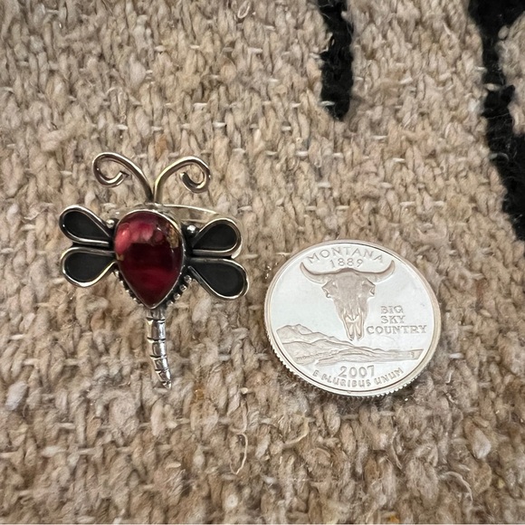 ❤️ Red Dahlia Kingman Turquoise 925 Dragonfly Ring Navajo Southwestern Size 7.75 - Picture 5 of 14